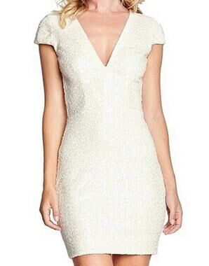 Dress the Population White Sequin V-Neck Dress Zoe (S)